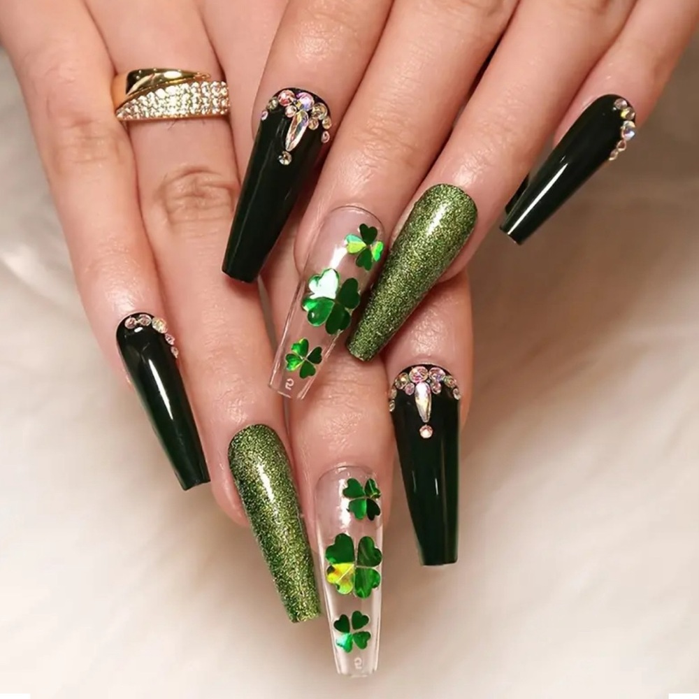St. Patrick's Day Press On Nails Long Ballerina NWT